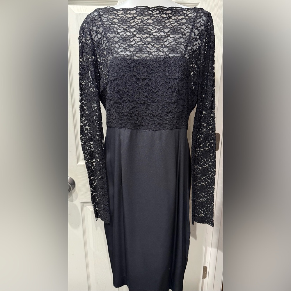 LK Bennett Black Lace & Silk Long Sleeve Formal Dress